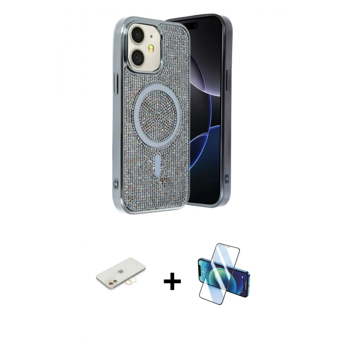 MARSİLYAN™- iPhone 11 Kılıf Eksen Çizgi - Siyah 3D Antistatik Seramik Nano Ekran Koruyucu + Renkli Kamera Lens Koruma Cam - SI