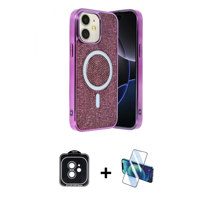 MARSİLYAN™- iPhone 11 Kılıf Eksen Çizgi - Siyah 3D Antistatik Seramik Nano Ekran Koruyucu + PVD Metal Kamera Lens - SH