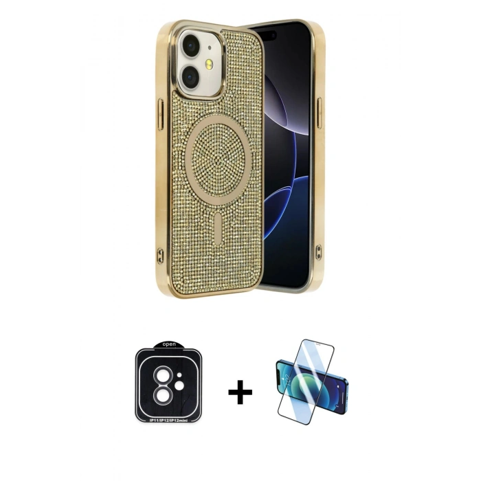 MARSİLYAN™- iPhone 11 Kılıf Eksen Çizgi - Siyah 3D Antistatik Seramik Nano Ekran Koruyucu + PVD Metal Kamera Lens - SH
