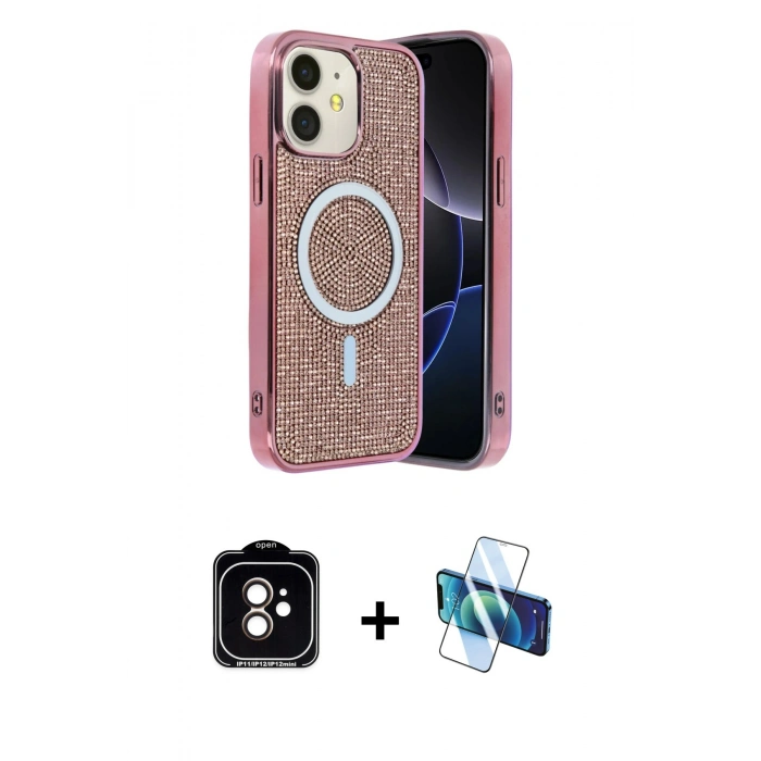MARSİLYAN™- iPhone 11 Kılıf Eksen Çizgi - Siyah 3D Antistatik Seramik Nano Ekran Koruyucu + Turuncu PVD Metal Kamera Lens