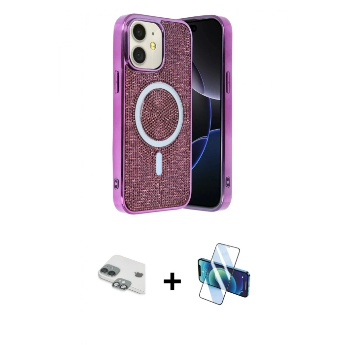 MARSİLYAN™- iPhone 11 Kılıf Eksen Çizgi - Siyah 3D Antistatik Seramik Nano Ekran Koruyucu + Pers Alüminyum Kamera Lens - YL