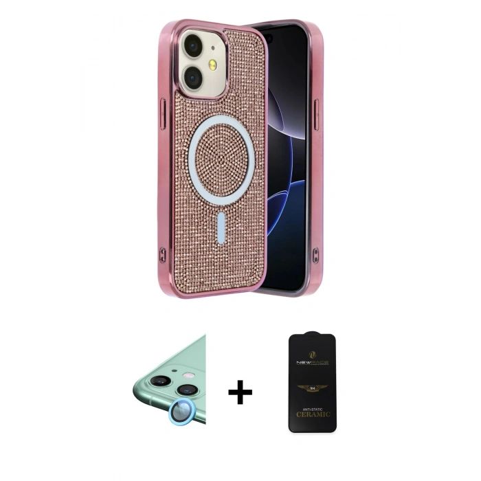 MARSİLYAN™- iPhone 11 Kılıf Eksen Çizgi - Siyah 6D Antistatik Mat Seramik Hayalet Nano Ekran Koruyucu + Raze Metal Kamera Lens - MI