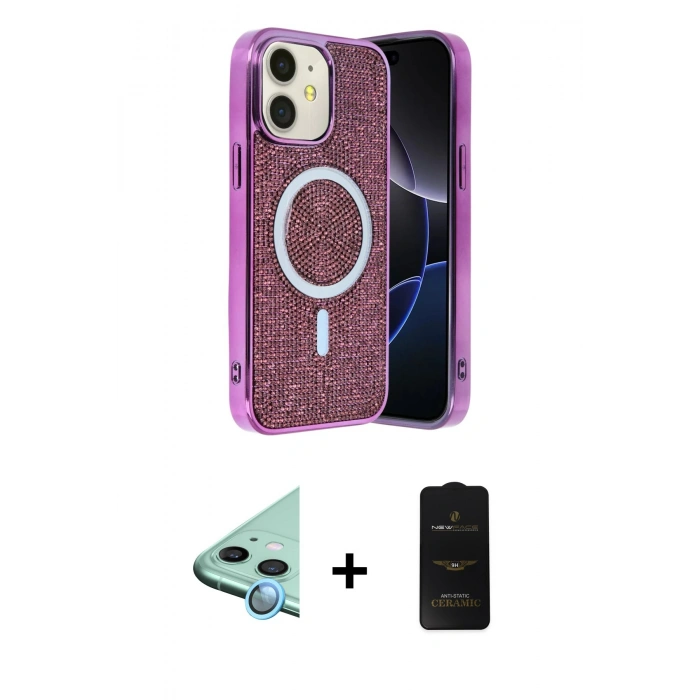 MARSİLYAN™- iPhone 11 Kılıf Eksen Çizgi - Siyah 6D Antistatik Mat Seramik Hayalet Nano Ekran Koruyucu + Raze Metal Kamera Lens - MI