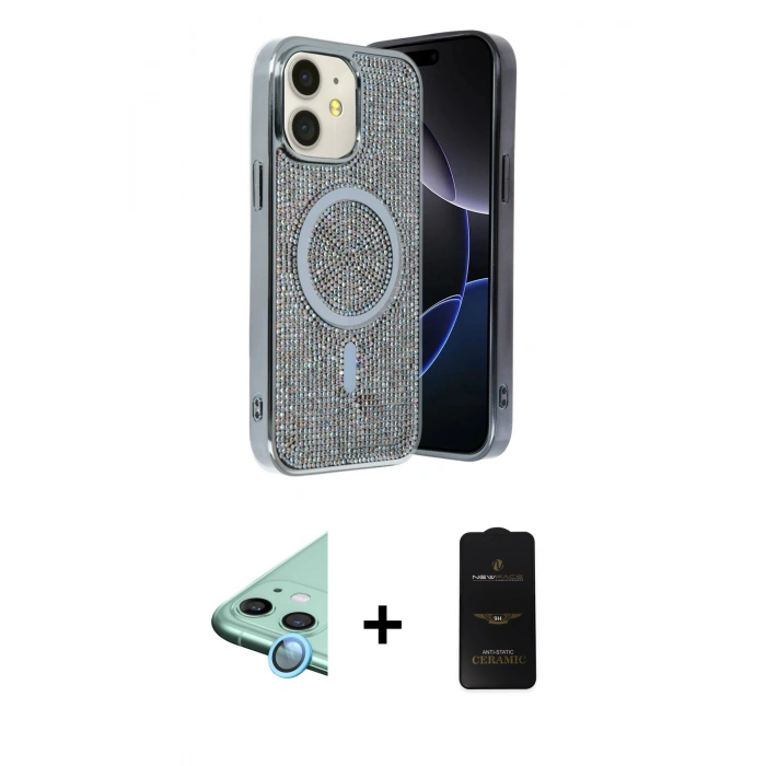 MARSİLYAN™- iPhone 11 Kılıf Eksen Çizgi - Siyah 6D Antistatik Mat Seramik Hayalet Nano Ekran Koruyucu + Raze Metal Kamera Lens - MI