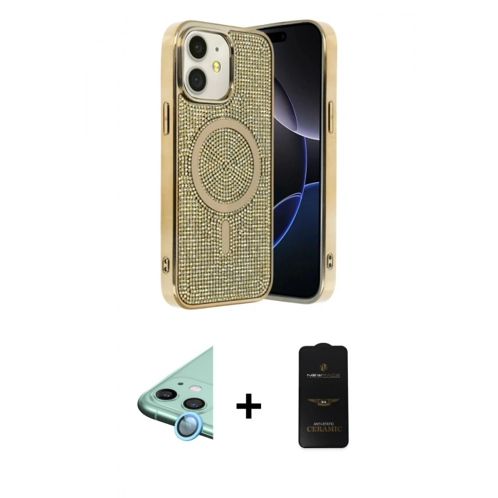 MARSİLYAN™- iPhone 11 Kılıf Eksen Çizgi - Siyah 6D Antistatik Mat Seramik Hayalet Nano Ekran Koruyucu + Raze Metal Kamera Lens - MI