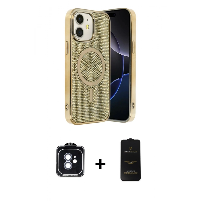 MARSİLYAN™- iPhone 11 Kılıf Eksen Çizgi - Siyah 6D Antistatik Mat Seramik Hayalet Nano Ekran Koruyucu + PVD Metal Kamera Lens - MI