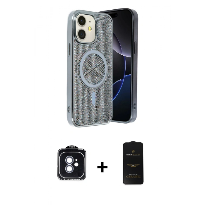 MARSİLYAN™- iPhone 11 Kılıf Eksen Çizgi - Siyah 6D Antistatik Mat Seramik Hayalet Nano Ekran Koruyucu + PVD Metal Kamera Lens - MI