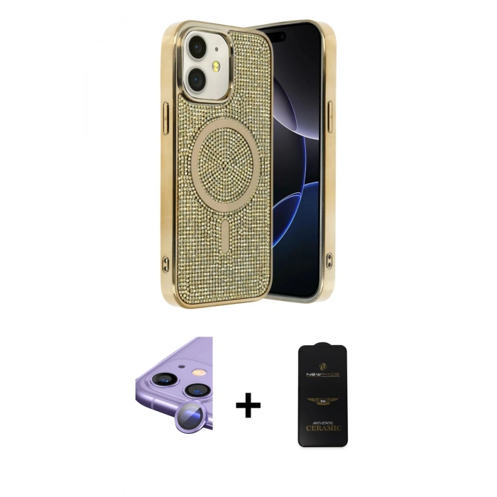 MARSİLYAN™- iPhone 11 Kılıf Eksen Çizgi - Siyah 6D Antistatik Mat Seramik Hayalet Nano Ekran Koruyucu + Mor Raze Metal Kamera Lens