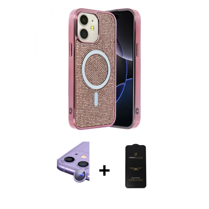 MARSİLYAN™- iPhone 11 Kılıf Eksen Çizgi - Siyah 6D Antistatik Mat Seramik Hayalet Nano Ekran Koruyucu + Mor Raze Metal Kamera Lens