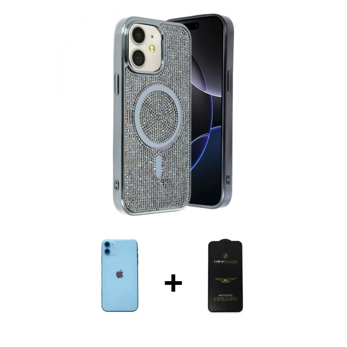 MARSİLYAN™- iPhone 11 Kılıf Eksen Çizgi - Siyah 6D Antistatik Mat Seramik Hayalet Nano Ekran Koruyucu + Neon Fosforlu Kamera Lens - MI