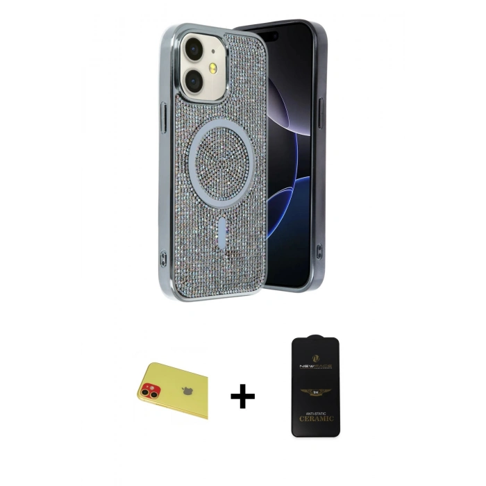MARSİLYAN™- iPhone 11 Kılıf Eksen Çizgi - Siyah 6D Antistatik Mat Seramik Hayalet Nano Ekran Koruyucu + Rainbow Kamera Lens Koruma Cam - KI