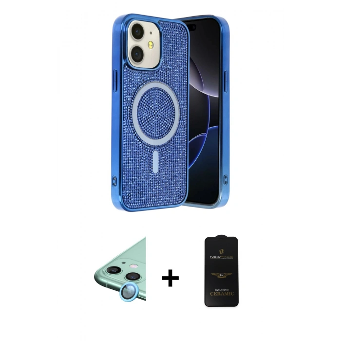 MARSİLYAN™- iPhone 11 Kılıf Eksen Çizgi - Siyah 6D Antistatik Mat Seramik Hayalet Nano Ekran Koruyucu + Raze Metal Kamera Lens - MI