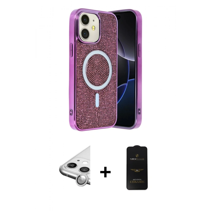 MARSİLYAN™- iPhone 11 Kılıf Eksen Çizgi - Siyah 6D Antistatik Mat Seramik Hayalet Nano Ekran Koruyucu + Raze Metal Kamera Lens - GS