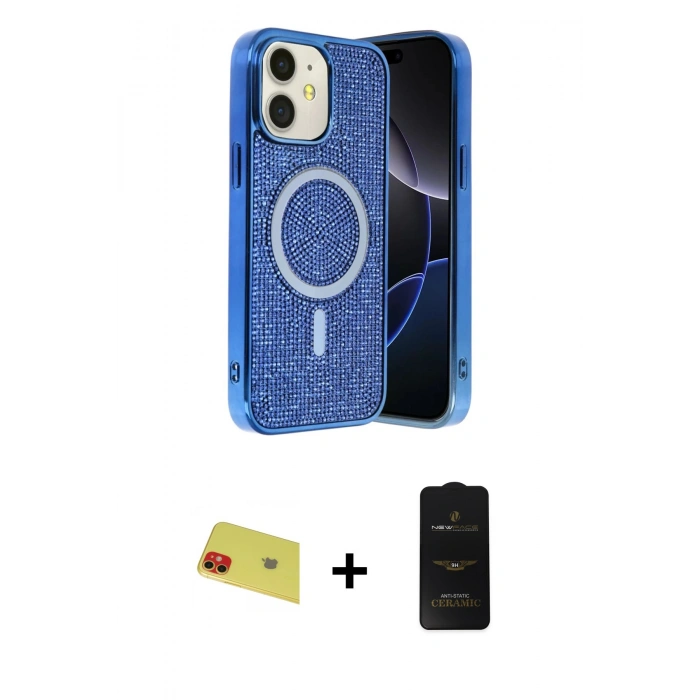 MARSİLYAN™- iPhone 11 Kılıf Eksen Çizgi - Siyah 6D Antistatik Mat Seramik Hayalet Nano Ekran Koruyucu + Rainbow Kamera Lens Koruma Cam - KI
