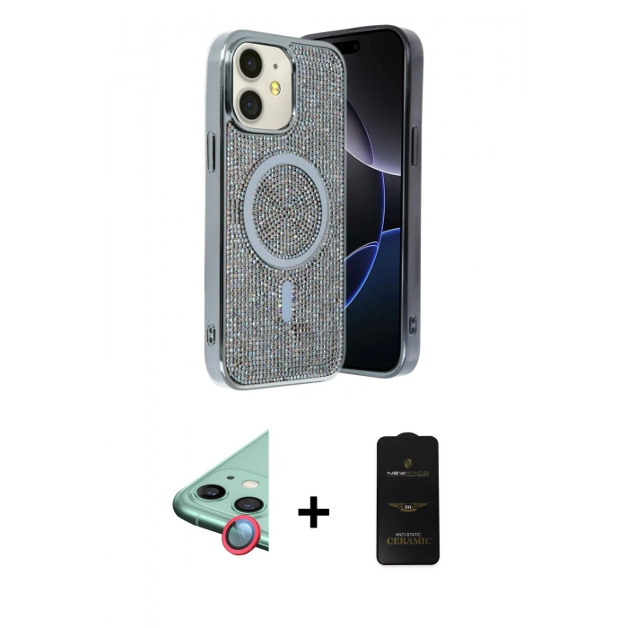 MARSİLYAN™- iPhone 11 Kılıf Eksen Çizgi - Siyah 6D Antistatik Mat Seramik Hayalet Nano Ekran Koruyucu + Raze Metal Kamera Lens - KI