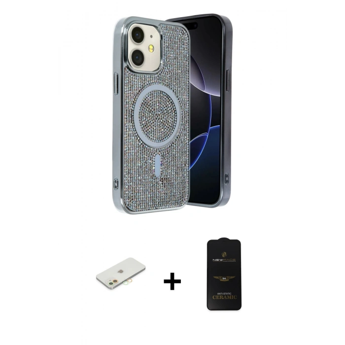 MARSİLYAN™- iPhone 11 Kılıf Eksen Çizgi - Siyah 6D Antistatik Mat Seramik Hayalet Nano Ekran Koruyucu + Renkli Kamera Lens Koruma Cam - TU
