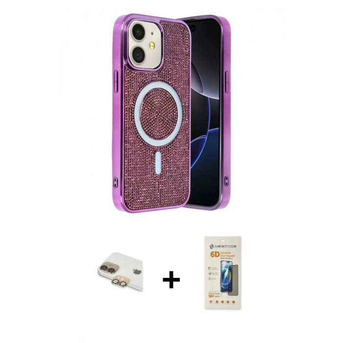 MARSİLYAN™- iPhone 11 Kılıf Eksen Çizgi - Siyah 6D Mat Seramik Hayalet Nano Ekran Koruyucu + Pers Alüminyum Kamera Lens - GD