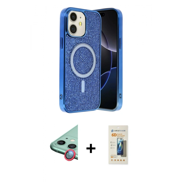 MARSİLYAN™- iPhone 11 Kılıf Eksen Çizgi - Siyah 6D Mat Seramik Hayalet Nano Ekran Koruyucu + Raze Metal Kamera Lens - KI