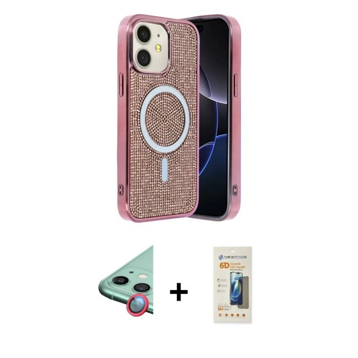 MARSİLYAN™- iPhone 11 Kılıf Eksen Çizgi - Siyah 6D Mat Seramik Hayalet Nano Ekran Koruyucu + Raze Metal Kamera Lens - KI