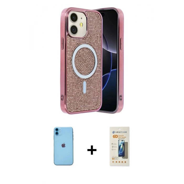 MARSİLYAN™- iPhone 11 Kılıf Eksen Çizgi - Siyah 6D Mat Seramik Hayalet Nano Ekran Koruyucu + Neon Fosforlu Kamera Lens - MI
