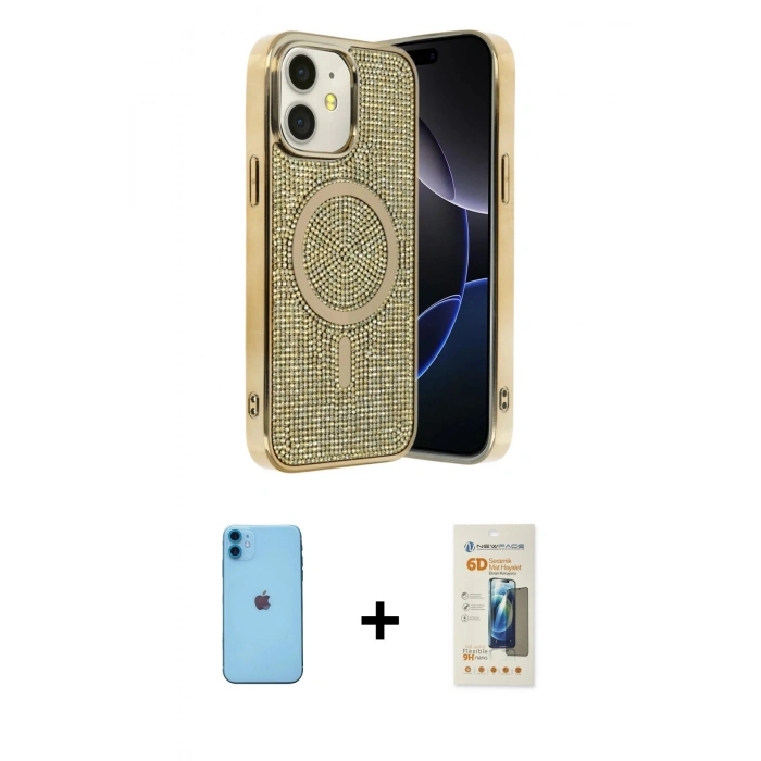 MARSİLYAN™- iPhone 11 Kılıf Eksen Çizgi - Siyah 6D Mat Seramik Hayalet Nano Ekran Koruyucu + Neon Fosforlu Kamera Lens - MI