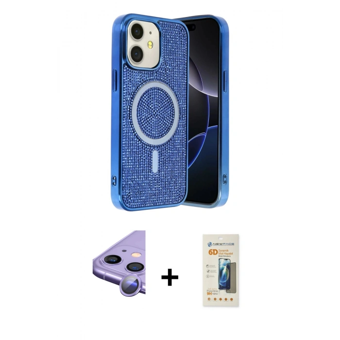 MARSİLYAN™- iPhone 11 Kılıf Eksen Çizgi - Siyah 6D Mat Seramik Hayalet Nano Ekran Koruyucu + Raze Metal Kamera Lens - MR