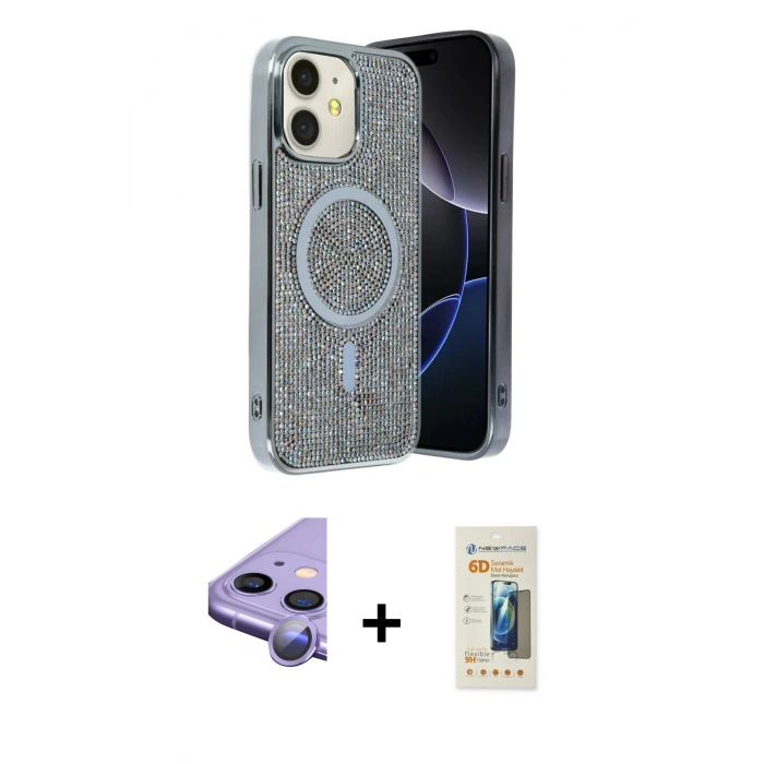 MARSİLYAN™- iPhone 11 Kılıf Eksen Çizgi - Siyah 6D Mat Seramik Hayalet Nano Ekran Koruyucu + Raze Metal Kamera Lens - MR