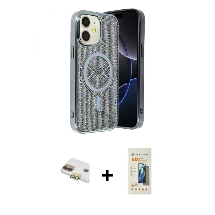 MARSİLYAN™- iPhone 11 Kılıf Eksen Çizgi - Siyah 6D Mat Seramik Hayalet Nano Ekran Koruyucu + Pers Alüminyum Kamera Lens - GD