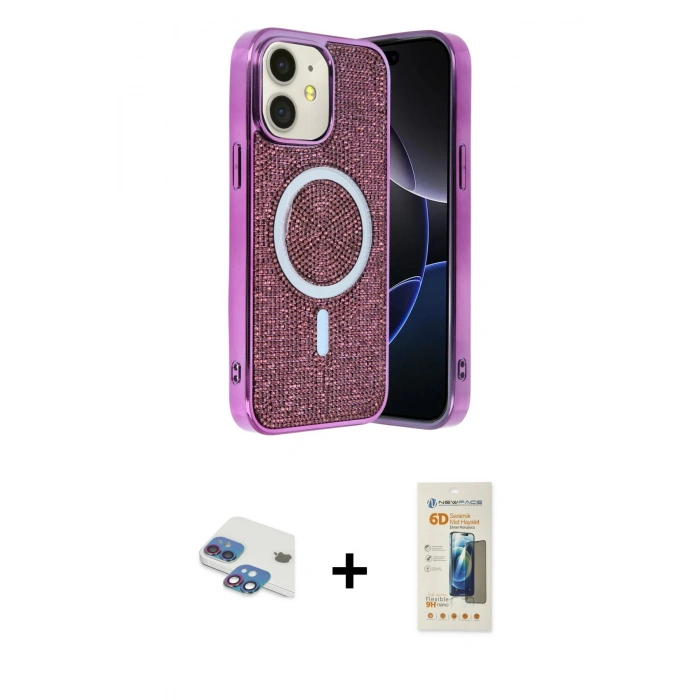 MARSİLYAN™- iPhone 11 Kılıf Eksen Çizgi - Siyah 6D Mat Seramik Hayalet Nano Ekran Koruyucu + Pers Alüminyum Kamera Lens - GI
