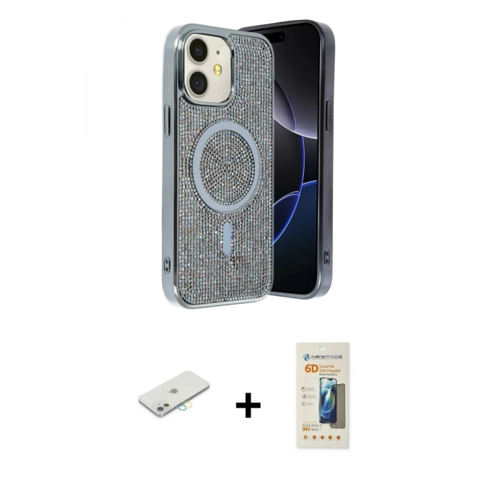 MARSİLYAN™- iPhone 11 Kılıf Eksen Çizgi - Siyah 6D Mat Seramik Hayalet Nano Ekran Koruyucu + Renkli Kamera Lens Koruma Cam - SI