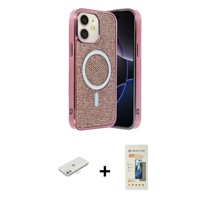 MARSİLYAN™- iPhone 11 Kılıf Eksen Çizgi - Siyah 6D Mat Seramik Hayalet Nano Ekran Koruyucu + Renkli Kamera Lens Koruma Cam - SI