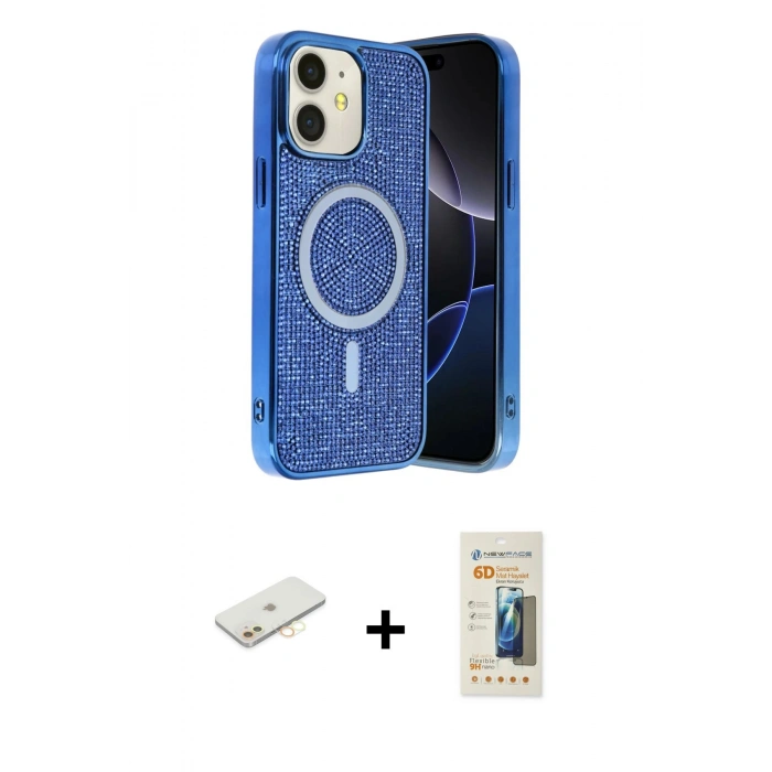 MARSİLYAN™- iPhone 11 Kılıf Eksen Çizgi - Siyah 6D Mat Seramik Hayalet Nano Ekran Koruyucu + Renkli Kamera Lens Koruma Cam - SI
