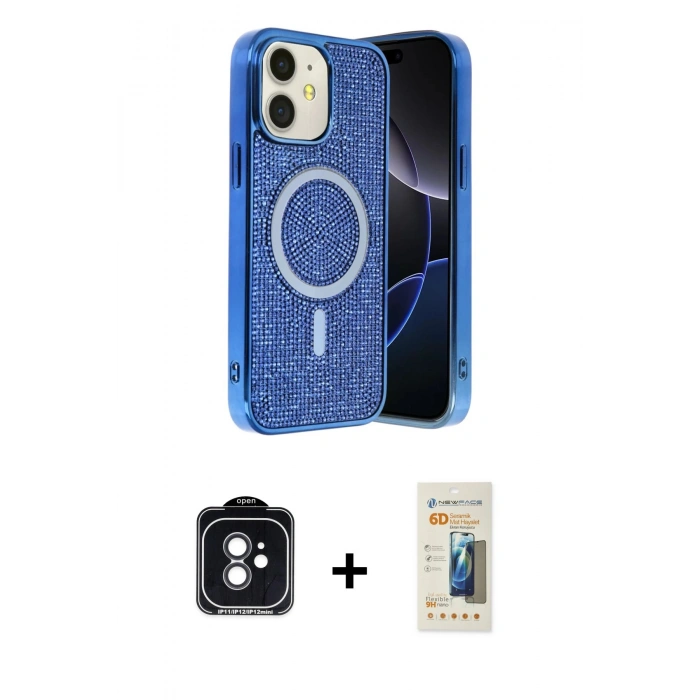 MARSİLYAN™- iPhone 11 Kılıf Eksen Çizgi - Siyah 6D Mat Seramik Hayalet Nano Ekran Koruyucu + PVD Metal Kamera Lens - SH