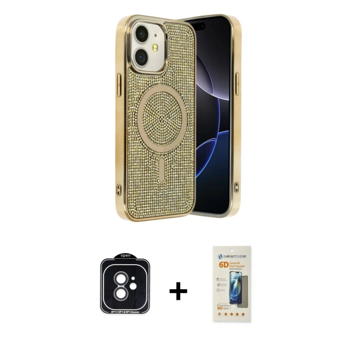 MARSİLYAN™- iPhone 11 Kılıf Eksen Çizgi - Siyah 6D Mat Seramik Hayalet Nano Ekran Koruyucu + PVD Metal Kamera Lens - SH