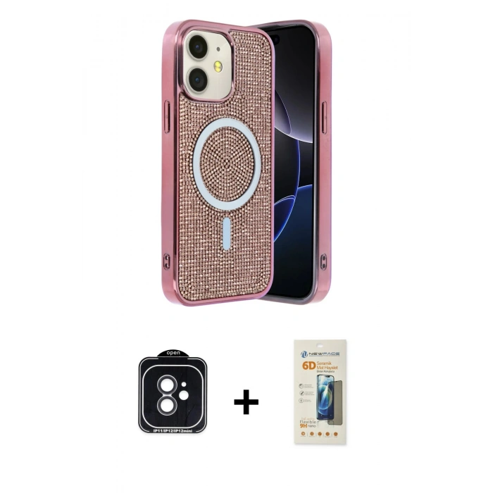 MARSİLYAN™- iPhone 11 Kılıf Eksen Çizgi - Siyah 6D Mat Seramik Hayalet Nano Ekran Koruyucu + PVD Metal Kamera Lens - SH