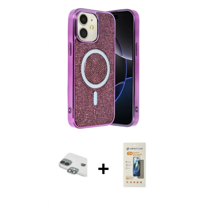 MARSİLYAN™- iPhone 11 Kılıf Eksen Çizgi - Siyah 6D Mat Seramik Hayalet Nano Ekran Koruyucu + Pers Alüminyum Kamera Lens - YL