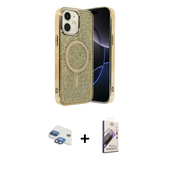 MARSİLYAN™- iPhone 11 Kılıf Eksen Çizgi - Siyah Bilvis 3D Mat Cam Ekran Koruyucu + Pers Alüminyum Kamera Lens - GI