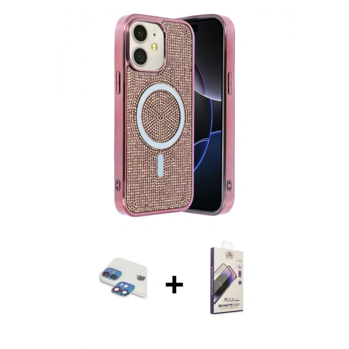 MARSİLYAN™- iPhone 11 Kılıf Eksen Çizgi - Siyah Bilvis 3D Mat Cam Ekran Koruyucu + Pers Alüminyum Kamera Lens - GI