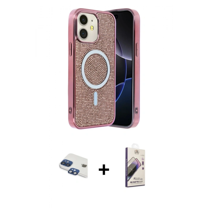 MARSİLYAN™- iPhone 11 Kılıf Eksen Çizgi - Siyah Bilvis 3D Mat Cam Ekran Koruyucu + Lacivert Pers Alüminyum Kamera Lens