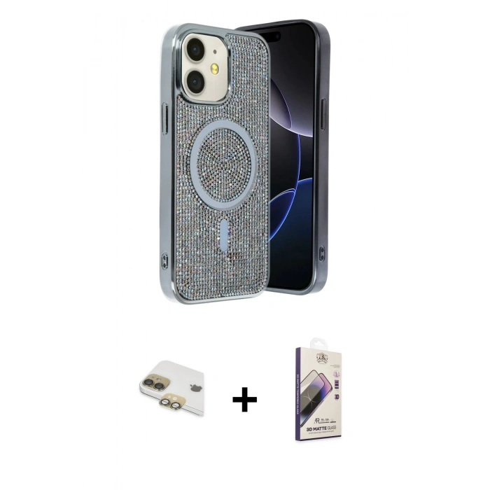 MARSİLYAN™- iPhone 11 Kılıf Eksen Çizgi - Siyah Bilvis 3D Mat Cam Ekran Koruyucu + Pers Alüminyum Kamera Lens - GD