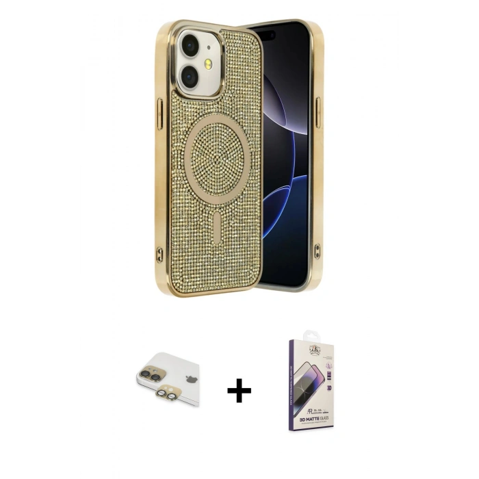 MARSİLYAN™- iPhone 11 Kılıf Eksen Çizgi - Siyah Bilvis 3D Mat Cam Ekran Koruyucu + Pers Alüminyum Kamera Lens - GD