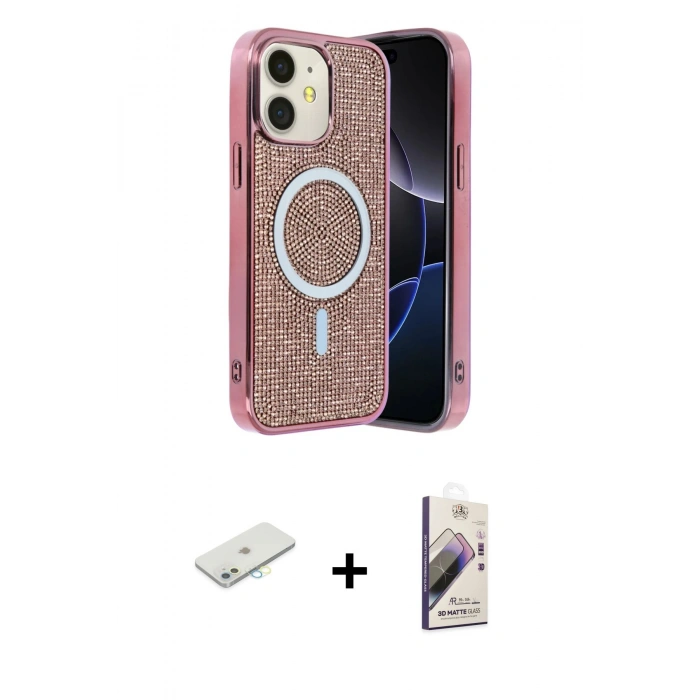 MARSİLYAN™- iPhone 11 Kılıf Eksen Çizgi - Siyah Bilvis 3D Mat Cam Ekran Koruyucu + Renkli Kamera Lens Koruma Cam - SI