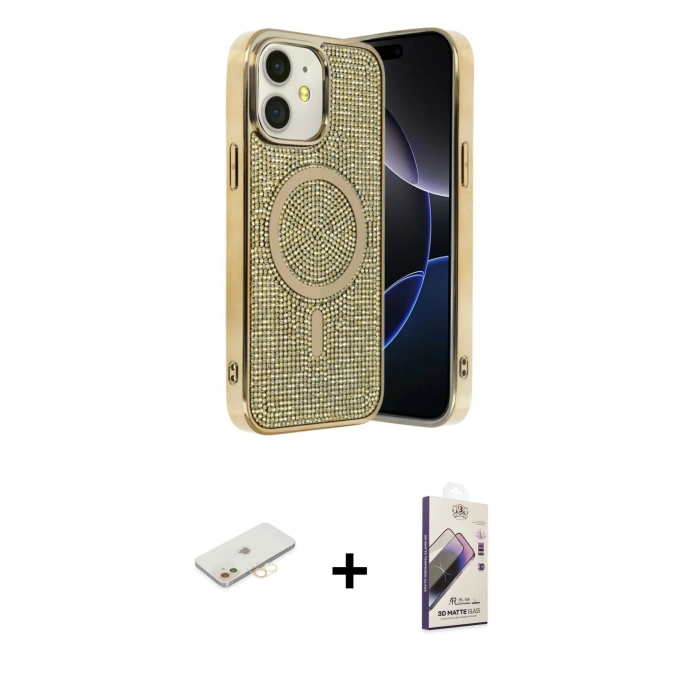MARSİLYAN™- iPhone 11 Kılıf Eksen Çizgi - Siyah Bilvis 3D Mat Cam Ekran Koruyucu + Renkli Kamera Lens Koruma Cam - SI
