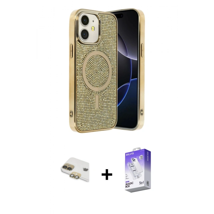 MARSİLYAN™- iPhone 11 Kılıf Eksen Çizgi - Siyah Bilvis 5in1 3D Magic Cam Ekran Koruyucu + Pers Alüminyum Kamera Lens - GD
