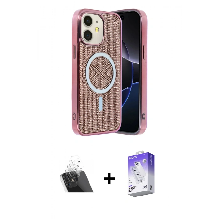 MARSİLYAN™- iPhone 11 Kılıf Eksen Çizgi - Siyah Bilvis 5in1 3D Magic Cam Ekran Koruyucu + Kamera Lens Koruma Cam - SF
