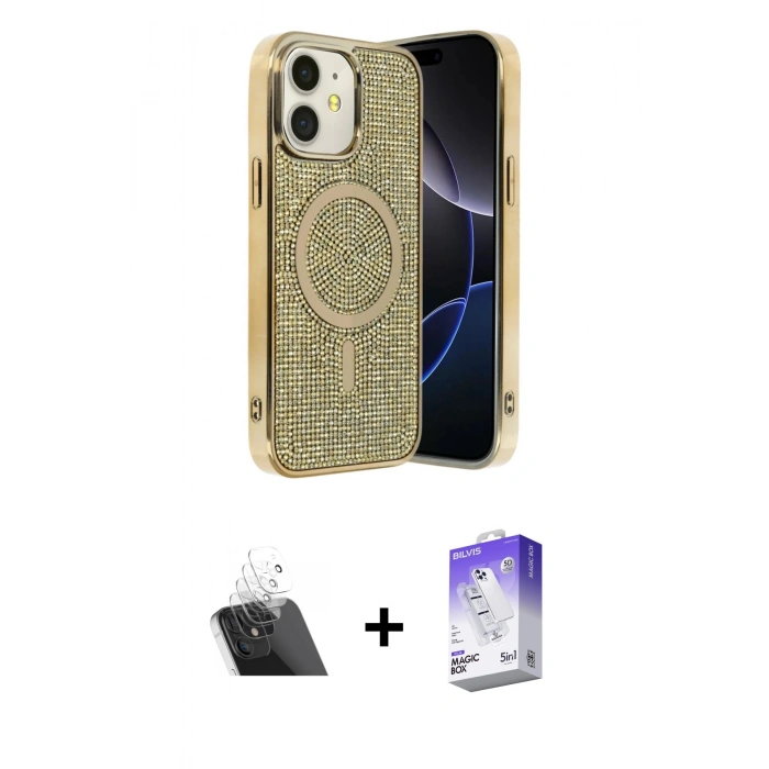 MARSİLYAN™- iPhone 11 Kılıf Eksen Çizgi - Siyah Bilvis 5in1 3D Magic Cam Ekran Koruyucu + Kamera Lens Koruma Cam - SF