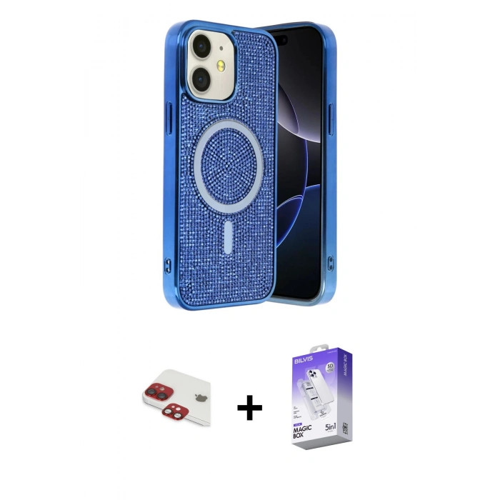 MARSİLYAN™- iPhone 11 Kılıf Eksen Çizgi - Siyah Bilvis 5in1 3D Magic Cam Ekran Koruyucu + Kırmızı Pers Alüminyum Kamera Lens