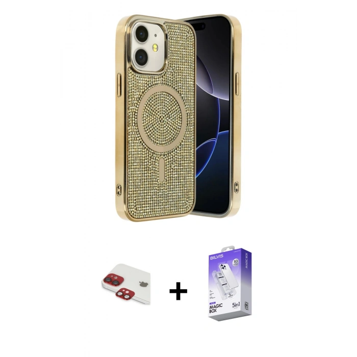 MARSİLYAN™- iPhone 11 Kılıf Eksen Çizgi - Siyah Bilvis 5in1 3D Magic Cam Ekran Koruyucu + Kırmızı Pers Alüminyum Kamera Lens