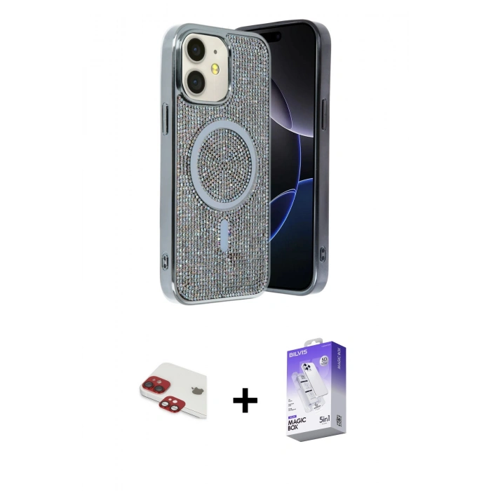 MARSİLYAN™- iPhone 11 Kılıf Eksen Çizgi - Siyah Bilvis 5in1 3D Magic Cam Ekran Koruyucu + Kırmızı Pers Alüminyum Kamera Lens
