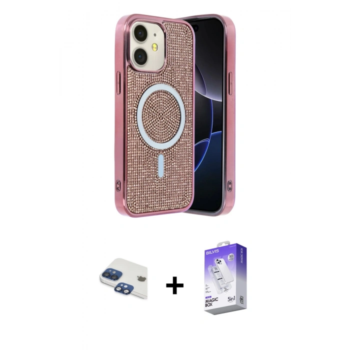 MARSİLYAN™- iPhone 11 Kılıf Eksen Çizgi - Siyah Bilvis 5in1 3D Magic Cam Ekran Koruyucu + Pers Alüminyum Kamera Lens - LT